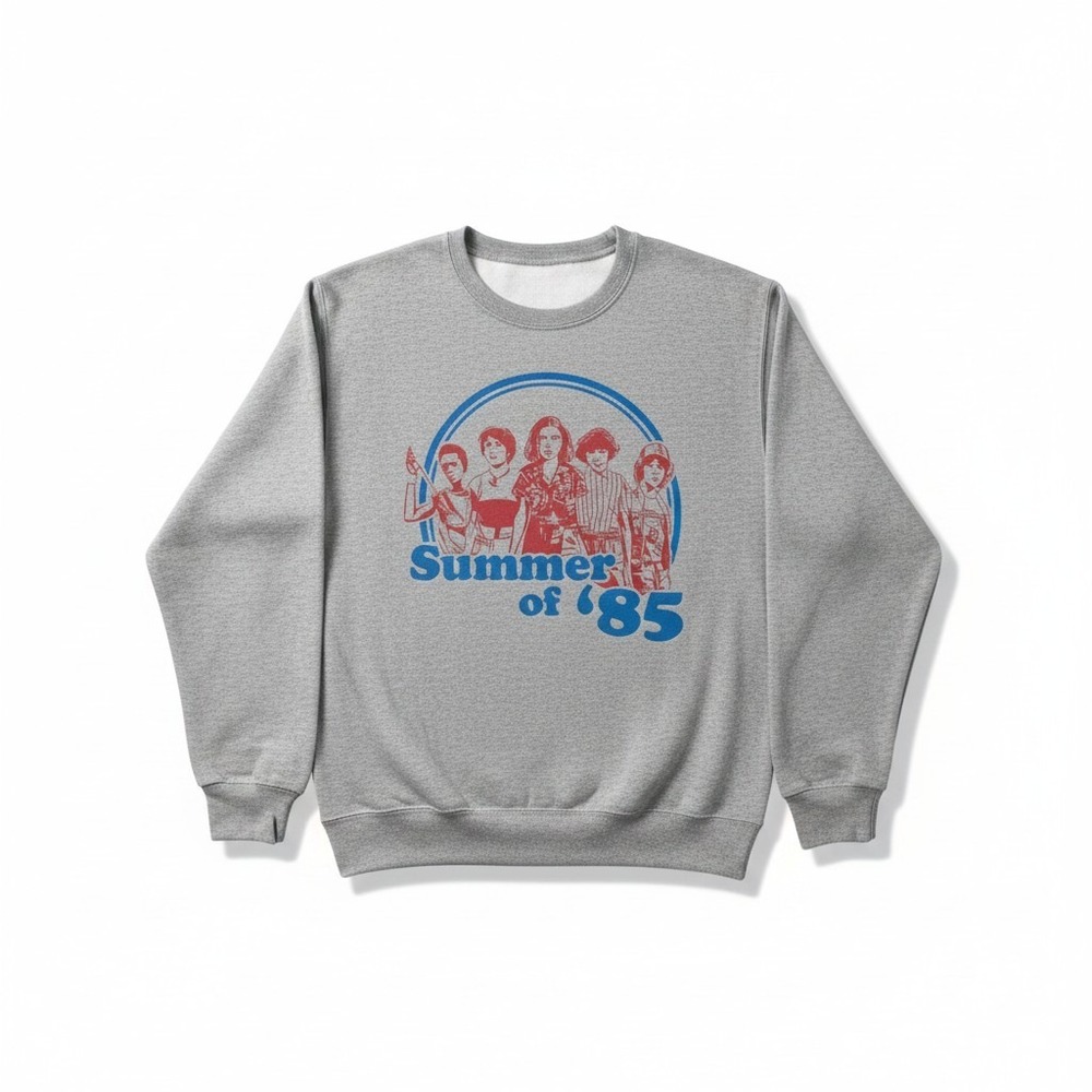 Netflix Stranger Things Summer of 85 Group Photo Crewneck Sweatshirt Grey Medium